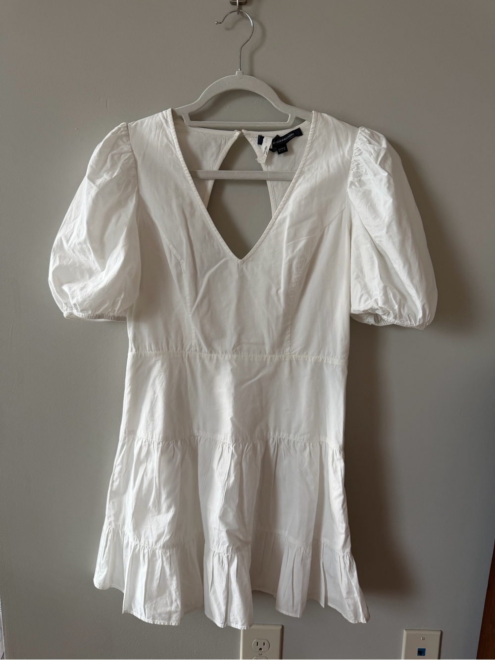 French Connection White Puff Sleeve Tiered Mini Dress Size 6